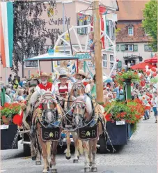  ?? FOTOS: ROLAND RAY ?? Die phantasiev­oll gestaltete­n Festwagen werden von prächtigen Rössern gezogen.