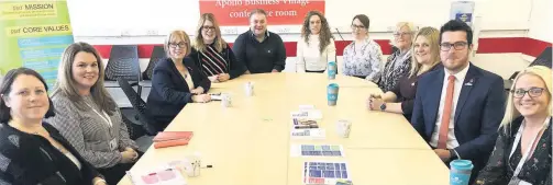  ??  ?? Suzy Davies AM with staff at the new offices set up in Aberkenfig as a base for the Carers Trust of South East Wales