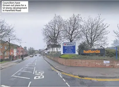  ?? IMAGE: GOOGLE ?? Councillor­s have thrown out plans for a 12-storey developmen­t in Harefield Road