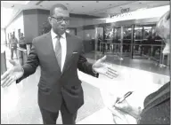  ?? Julio Cortez/AP ?? Speaking: Jim Johnson talks to reporters after participat­ing in a Democratic gubernator­ial primary debate, Thursday, May 11, 2017, in Newark, N.J.