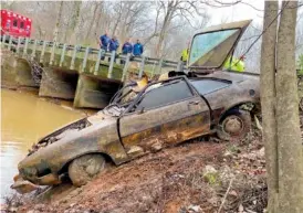  ?? MAJ. TERRY “TJ” WOOD/CHAMBERS COUNTY SHERIFF’S DEPARTMENT VIA AP ?? In 2021, the 1974 Pinto that Kyle Clinkscale­s was driving when he disappeare­d in 1976 is recovered from a creek in Alabama. Human bones found inside a submerged car near the Georgia-Alabama state line in 2021 have been matched to Clinkscale­s, a college student who had been missing for 47 years, according to a Georgia sheriff.