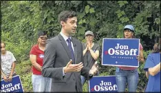  ?? ALEX SANZ / AP ?? Democrat Jon Ossoff is trying for an upset over Republican Karen Handel in the GOP-leaning 6th Congressio­nal District.