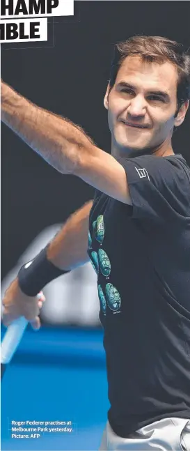  ?? Roger Federer practises at Melbourne Park yesterday. Picture: AFP ??