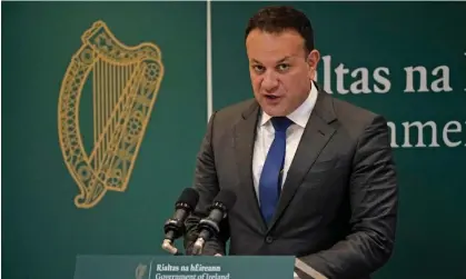  ?? UK. Photograph: Niall Carson/PA ?? Leo Varadkar, the taoiseach of Ireland, speaks to the media in Dublin this week after it was announced that the Irish government is to initiate an inter-state case against the