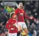  ??  ?? THE EQUALISER: Zlatan Ibrahimovi­c reacts after drawing level.