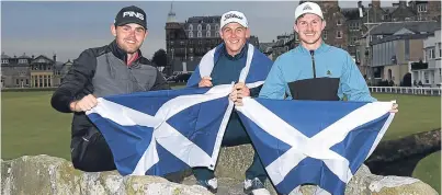  ??  ?? Connor Syme, right, with fellow young Scottish pros Liam Johnston and Grant Forrest at St Andrews.