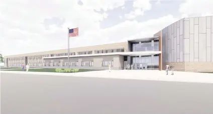  ?? FGM Architects ?? An exterior rendering of the new Cahokia High School at 815 Camp Jackson Road.