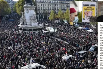  ?? (Photo AFP) ?? Une foule immense à Paris (ci-dessus, place de la République), Toulouse, Bordeaux, Marseille, Strasbourg... Hier, des dizaines de milliers de personnes se sont rassemblée­s un peu partout en France en hommage à Samuel Paty.