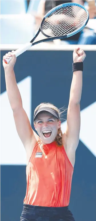  ?? Picture: Getty Images ?? A stunned Maddison Inglis raises her hands in triumph.