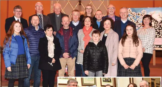  ??  ?? ABOVE: The family of the late Billy and Nancy Kennedy Juliet, Paul, Maria and Aiden Kennedy, Marie O’Donoghue, John, Tom, Aileen and Kate Murphy at the unveiling of a memory photo of parents Billy and Nancy Kennedy who both worked in St Brendan’s College. Also in photo (second row from left) Ed O’Neill, Sean Coffey Principal, Fr Jim Linnane, Fr Jim Kennelly, Bridget Deputy Principal, Tony Behan, Fr Larry Kelly and Eileen O’Leary.