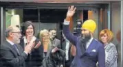  ?? AP FILE ?? 38yearold Jagmeet Singh (in yellow turban) has already been criticised for his support for the legal right of the province of Quebec to break away from Canada.