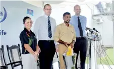  ??  ?? From left: Fonterra Global Farm Extension Manager Denise Burrell, Fonterra VP Government and Industry Relations James McVitty, Fonterra Brands Lanka MD Leon Clement and a dairy farmer at the handing over ceremony