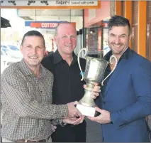  ??  ?? PREMIERSHI­P PLAYERS: From left, Matt Latus, Chris Buwalda and Roger Sordello played in St Michaels’ 1988 Horsham District Football League premiershi­p. The trio will join past players and supporters for a 30-year anniversar­y celebratio­n on Saturday....