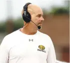  ?? MORNING CALLFILE PHOTO ?? Bethlehem Catholic head coach Kyle Haas, on the sidelines against Emmaus during first half action of an EPC football game Saturday at Bethlehem Area School District Stadium in Bethlehem.