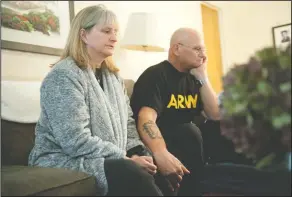  ?? BEA AHBECK/NEWS-SENTINEL ?? Dean and Schelley Tarbell, who lost their house and pets in the Paradise Fire and are staying with Dean’s mother in Lodi, talk about their loss in Lodi on Friday. Dean and Schelley are both Lodi High graduates.