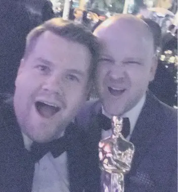  ??  ?? David Malinowski with James Corden at the after-party