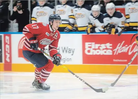  ?? SABRINA BYRNES METROLAND MEDIA ?? After more than 100 games played at FirstOntar­io Centre as a Hamilton Bulldog, Brandon Saigeon returns for the first time, as a member of the Oshawa Generals.