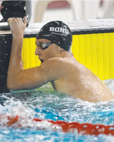  ?? Picture: AAP IMAGE ?? Gold Coast’s Elijah Winnington after the 200m freestyle at the state championsh­ips in Brisbane last night.