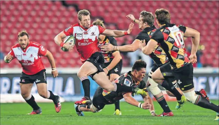  ?? Photo: Johan Rynners/Gallo Images/Getty Images ?? Pace and power: Hard-running wing Ruan Combrinck epitomes what the Lions have brought to Super Rugby this season.