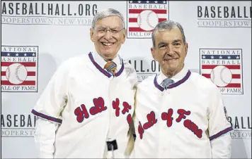  ?? ALEX BRANDON / ASSOCIATED PRESS ?? Former commission­er Bud Selig (left), who helped guide Major League Baseball through labor strife and oversaw more than two decades of changes in the sport, joins longtime executive John Schuerholz in next year’s Hall of Fame class.