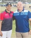 ??  ?? Colleges rugby coach Johnny Ngauamo and Hogs’ Taione Vea.