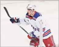  ?? Elsa / Getty Images ?? The Rangers’ Ryan Strome celebrates his goal in the first period against the New Jersey Devils at Prudential Center on Saturday in Newark, N.J.