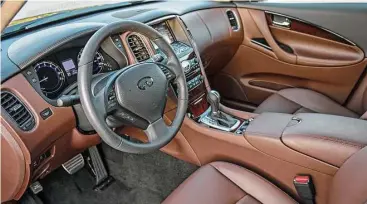  ??  ?? The Infiniti QX50 luxury crossover was restyled inside and out just last year, adding length to the body, which translated into more leg and knee room for rear-seat passengers. A leather interior is standard, with aluminum or available maple trim.
