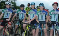  ??  ?? Kanturk cylists Quillan Donnelly, Patrick Moxley, Evan McConville, Seán Tarrant and Luke Aspell participat­ed in the classic.