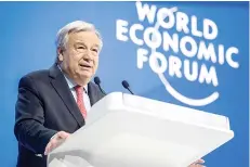  ?? ?? Guterres addressing the assembly during the World Economic Forum (WEF) meeting in Davos.