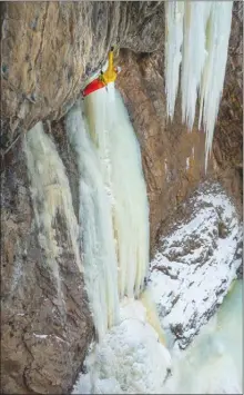  ?? DM PRODUCTION­S\/Submitted photo ?? Most people don’t know that ice climbing in a natural environmen­t is available in the Okanagan. Dave Mai of DM Production­s in Penticton is filming local climbers like Tim Emmett ascending Christie Falls near Kelowna for a video to be shown at the 2018...