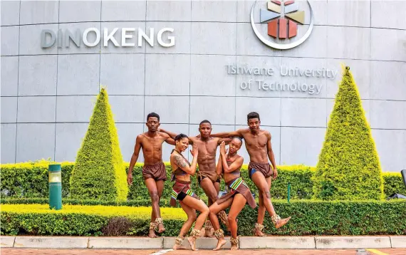  ?? ?? Students perform at the unveiling of the new name of the Tshwane University of Technology’s administra­tion hub.