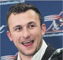  ?? ASSOCIATED PRESS FILE PHOTO ?? Johnny Manziel attended Montreal Alouettes quarterbac­k meetings Tuesday and Wednesday, coach Mike Sherman said.