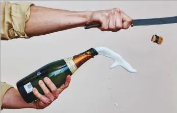  ?? Photo contribute­d ?? Time Family of Wines in Penticton has a Sabre School where you can learn how to lop off the top of a sparking wine bottle with a sword and drink the results.