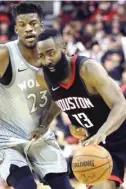  ?? DAVID J. PHILLIP/ AP ?? The Rockets made only 10 of 37 threepoint­ers, but james Harden had seven of them.