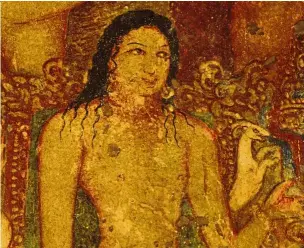  ??  ?? Painting of abhishek from Mahajanaka Jataka, a popular buddhist fable.