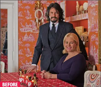  ??  ?? Garish prints: Laurence and Jackie Llewelyn-Bowen at their former family home
BEFORE