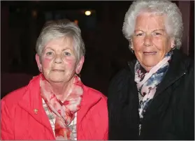  ??  ?? At the Alzheimers fundraisin­g concert in Holy Family church were Pauline O’Neill and Cepta Harris.