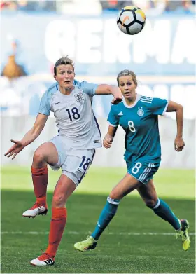  ??  ?? In charge: Ellen White, who scored both of England’s goals, gets on the ball