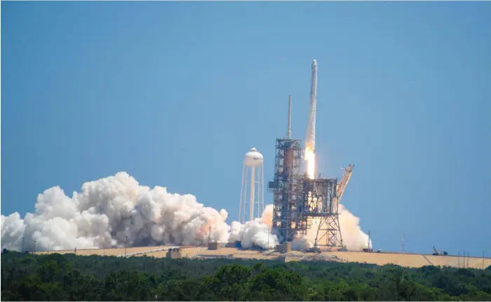  ?? Photos Scott Miller for The National ?? A SpaceX Falcon 9 rocket launches yesterday. Alia Al Mansoori was there to watch her Genes in Space experiment begin its journey to the Internatio­nal Space Station