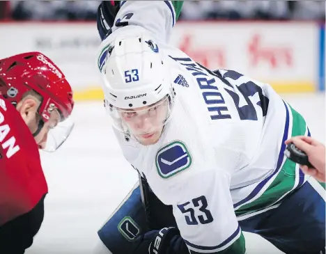  ?? CHRISTIAN PETERSEN/GETTY IMAGES/FILES ?? Canucks centre Bo Horvat is coming off a game in Detroit in which took a career-high 40 faceoffs.