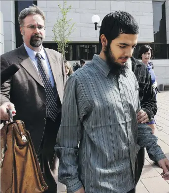  ??  ?? Awso Peshdary, right, has pleaded not guilty to multiple terror-related charges, including conspiring to participat­e or contribute to an activity of a terrorist group with local men John Maguire and Khadar Khalib. wearing certain outfits and exposing her skin.Once John left for Syria, where he told his family he was doing humanitari­an work, they remained in contact with him. But the conversati­ons centred on his faith and how concerned he was that his friends in Ottawa were being followed by the police.The last time Langenberg heard