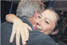  ?? CLIFFORD SKARSTEDT EXAMINER ?? Mayoral elect Diane Therrien celebrates with her supporters on Monday night at Showplace Performanc­e Centre.