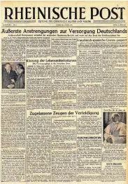  ??  ?? Hauptthema auf der Titelseite der Rheinische­n Post vom 2. März 1946 ist die Bekämpfung des Hungers im Land.