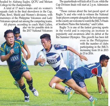  ??  ?? Former Philippine Rugby Union Finals MVP Jovic Paypon sprints past a defender in file photo.