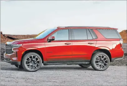  ?? Chevrolet ?? A large, square vehicle that’s artful and elegant? Loaded up, the Tahoe could actually be an understate­d alternativ­e to a
Cadillac Escalade. The Tahoe RST comes with blacked-out exterior trim and perforated-leather seats with contrastin­g stitching.