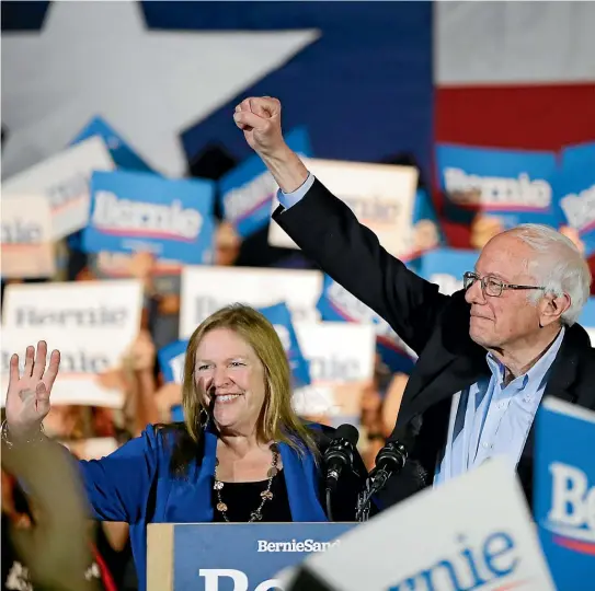  ?? AP ?? Bernie Sanders with his wife, Jane, at a campaign event in Texas at the weekend.