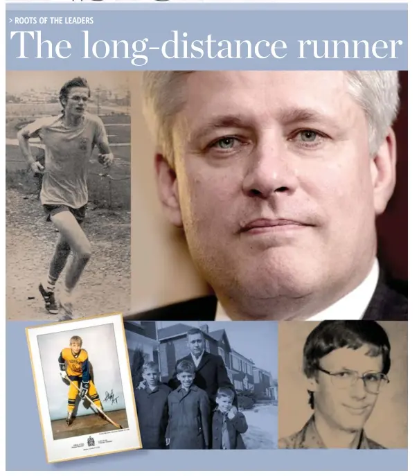  ??  ?? Top left, Harper in his running days at Richview Collegiate; bottom left, as a member of the Leaside Lions; and centre, with his father and younger brothers.