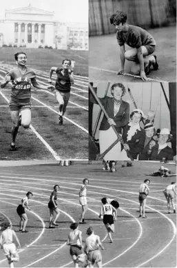  ??  ?? This page, clockwise from top left: winning the 50-yard dash, 1929; ready to go; the 1936 4x100m team (Robinson is second from bottom); the final handover in the 4x100m final, 1936. Far page: Robinson (far left), with Nadia Comaneci (fourth from left) and Muhammad Ali in 1996; Robinson’s Olympic golds