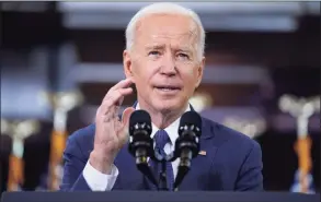  ?? Evan Vucci / Associated Press ?? President Joe Biden delivers a speech on March 31 in Pittsburgh on infrastruc­ture spending.