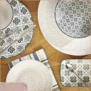  ??  ?? Pay homage to the patterns of azulejo tiles with this bargain-buy dinnerware set. Discovery dinnerware, from £2, Wilko